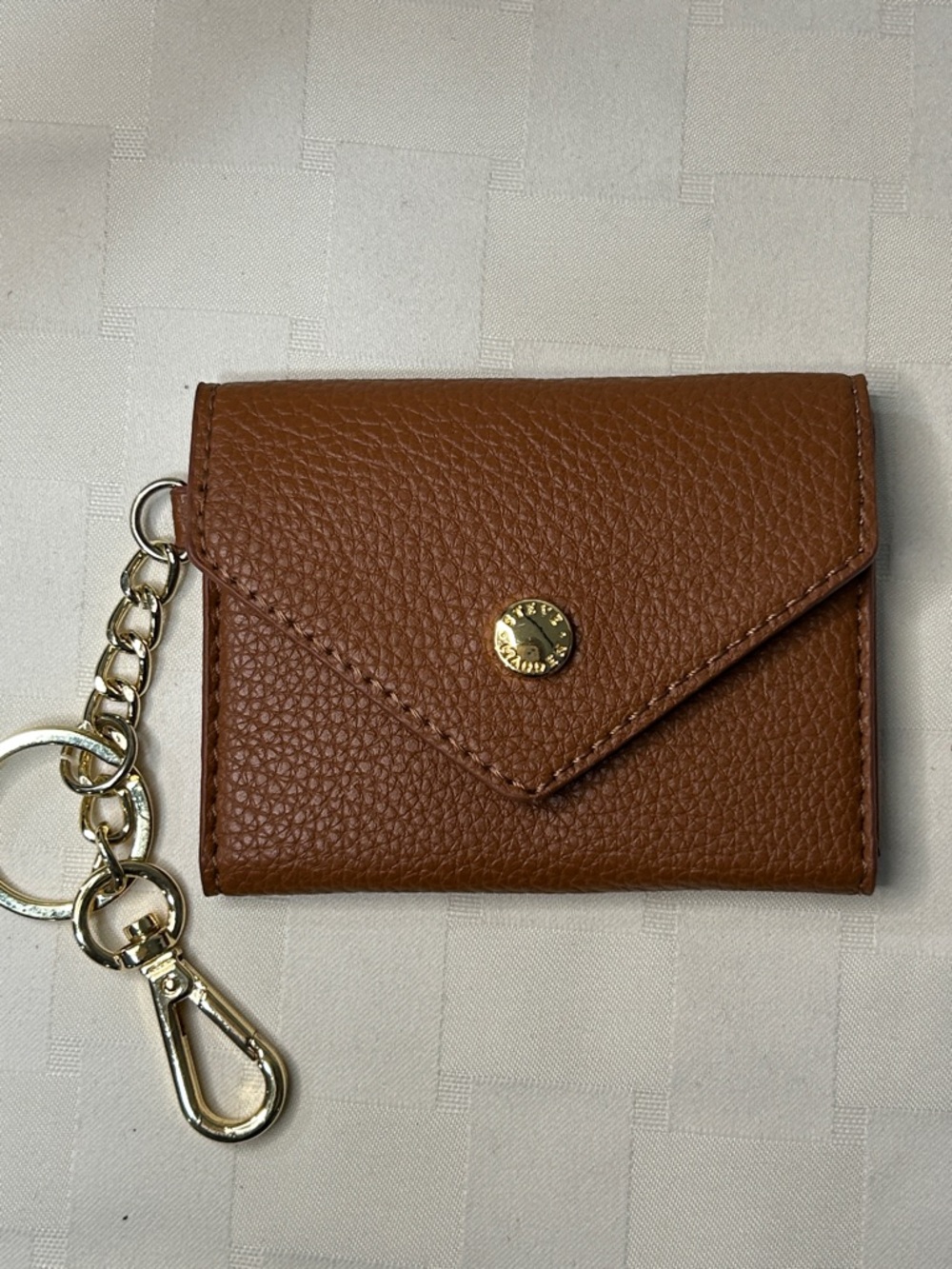 Steve Madden Chestnut Pebbled Envelope Key & Card Holder with Gold Hardware